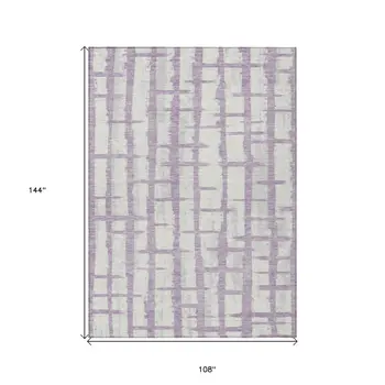 9' X 12' Lavender And Ivory Striped Washable Indoor Outdoor Area Rug