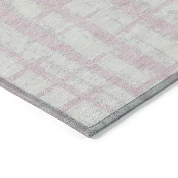 5' X 8' Pink Gray And Ivory Striped Washable Indoor Outdoor Area Rug