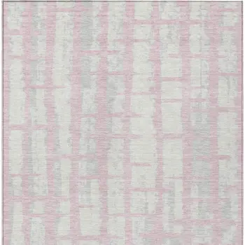 5' X 8' Pink Gray And Ivory Striped Washable Indoor Outdoor Area Rug
