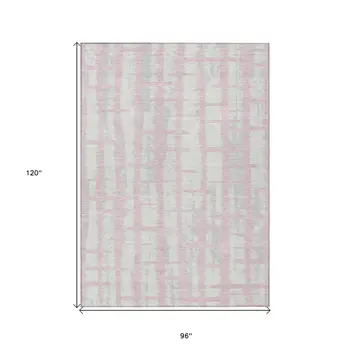 8' X 10' Pink Gray And Ivory Striped Washable Indoor Outdoor Area Rug