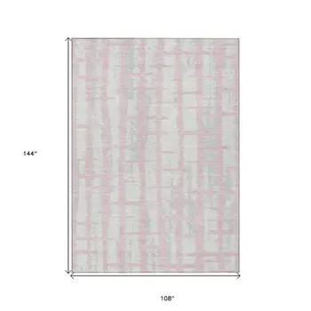9' X 12' Pink Gray And Ivory Striped Washable Indoor Outdoor Area Rug