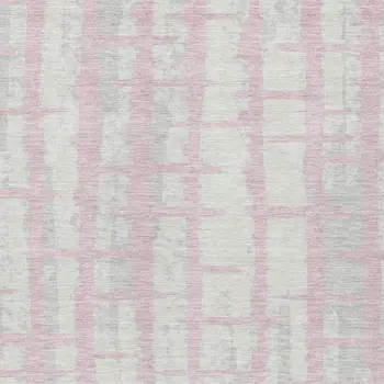 9' X 12' Pink Gray And Ivory Striped Washable Indoor Outdoor Area Rug