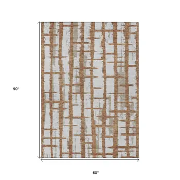 5' X 8' Brown Beige And Ivory Striped Washable Indoor Outdoor Area Rug
