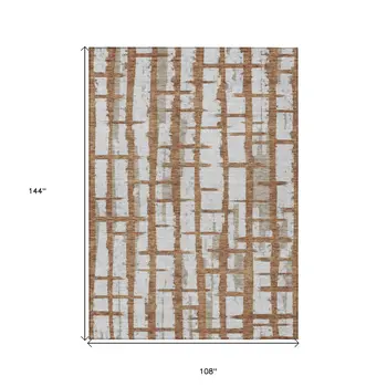 9' X 12' Brown Beige And Ivory Striped Washable Indoor Outdoor Area Rug