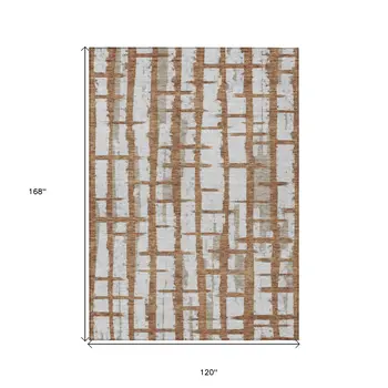 10' X 14' Brown Beige And Ivory Striped Washable Indoor Outdoor Area Rug