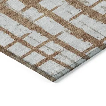 10' X 14' Brown Beige And Ivory Striped Washable Indoor Outdoor Area Rug