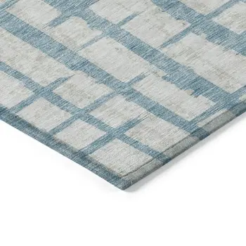 5' X 8' Sky Blue And Gray Striped Washable Indoor Outdoor Area Rug