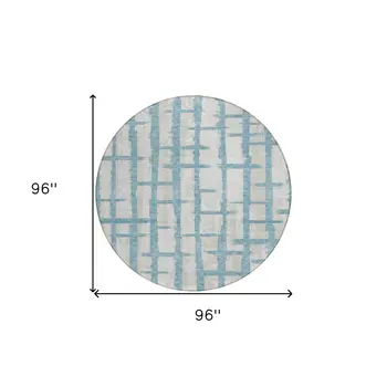 8' Sky Blue And Gray Round Striped Washable Indoor Outdoor Area Rug