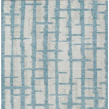 10' X 14' Sky Blue And Gray Striped Washable Indoor Outdoor Area Rug