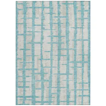 3' X 5' Teal Blue And Gray Striped Washable Indoor Outdoor Area Rug
