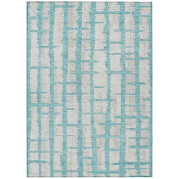 3' X 5' Teal Blue And Gray Striped Washable Indoor Outdoor Area Rug