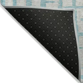 3' X 5' Teal Blue And Gray Striped Washable Indoor Outdoor Area Rug