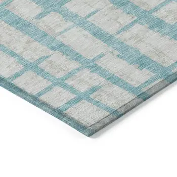 3' X 5' Teal Blue And Gray Striped Washable Indoor Outdoor Area Rug