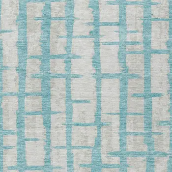 3' X 5' Teal Blue And Gray Striped Washable Indoor Outdoor Area Rug