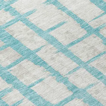 8' Teal Blue And Gray Round Striped Washable Indoor Outdoor Area Rug