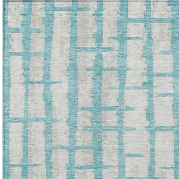 10' X 14' Teal Blue And Gray Striped Washable Indoor Outdoor Area Rug