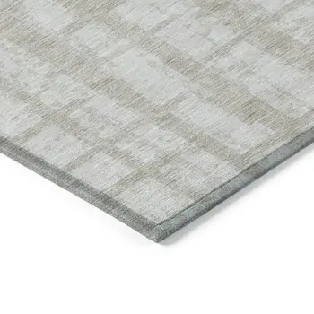 3' X 5' Taupe And Beige Striped Washable Indoor Outdoor Area Rug