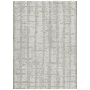 3' X 5' Taupe And Beige Striped Washable Indoor Outdoor Area Rug