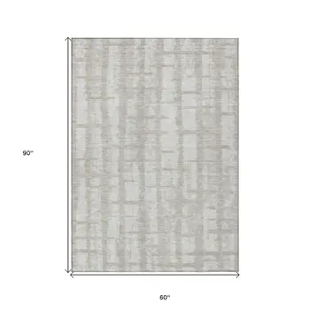 5' X 8' Taupe And Beige Striped Washable Indoor Outdoor Area Rug