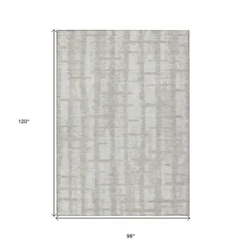 8' X 10' Taupe And Beige Striped Washable Indoor Outdoor Area Rug
