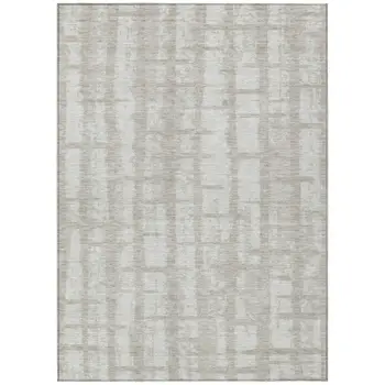 9' X 12' Taupe And Beige Striped Washable Indoor Outdoor Area Rug