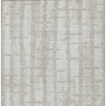 10' X 14' Taupe And Beige Striped Washable Indoor Outdoor Area Rug
