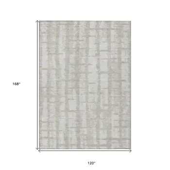 10' X 14' Taupe And Beige Striped Washable Indoor Outdoor Area Rug