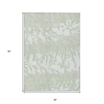 3' X 5' Artichoke Green Beige And Ivory Animal Print Washable Indoor Outdoor Area Rug