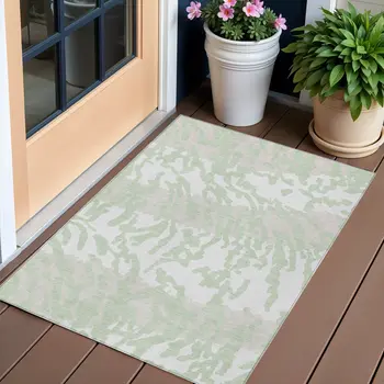 3' X 5' Artichoke Green Beige And Ivory Animal Print Washable Indoor Outdoor Area Rug