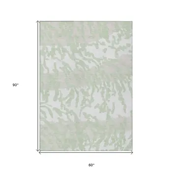 5' X 8' Artichoke Green Beige And Ivory Animal Print Washable Indoor Outdoor Area Rug