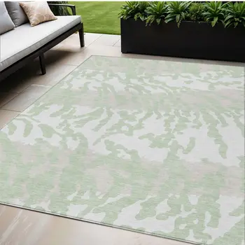 5' X 8' Artichoke Green Beige And Ivory Animal Print Washable Indoor Outdoor Area Rug