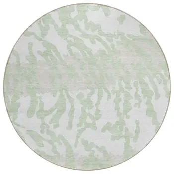 8' Artichoke Green Beige And Ivory Round Animal Print Washable Indoor Outdoor Area Rug