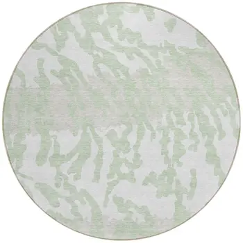 8' Artichoke Green Beige And Ivory Round Animal Print Washable Indoor Outdoor Area Rug