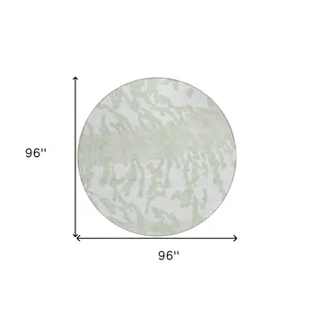8' Artichoke Green Beige And Ivory Round Animal Print Washable Indoor Outdoor Area Rug