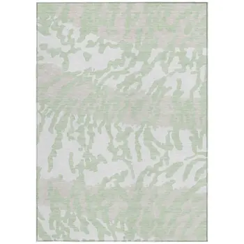 9' X 12' Artichoke Green Beige And Ivory Animal Print Washable Indoor Outdoor Area Rug