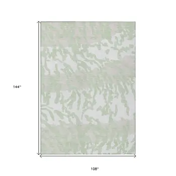 9' X 12' Artichoke Green Beige And Ivory Animal Print Washable Indoor Outdoor Area Rug