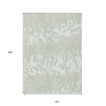 10' X 14' Artichoke Green Beige And Ivory Animal Print Washable Indoor Outdoor Area Rug