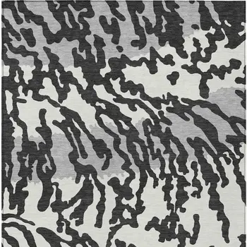 3' X 5' Black Gray And Ivory Animal Print Washable Indoor Outdoor Area Rug
