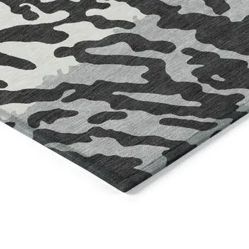 3' X 5' Black Gray And Ivory Animal Print Washable Indoor Outdoor Area Rug