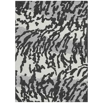 5' X 8' Black Gray And Ivory Animal Print Washable Indoor Outdoor Area Rug