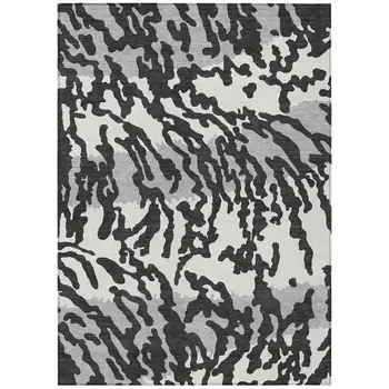 5' X 8' Black Gray And Ivory Animal Print Washable Indoor Outdoor Area Rug