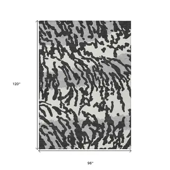 8' X 10' Black Gray And Ivory Animal Print Washable Indoor Outdoor Area Rug