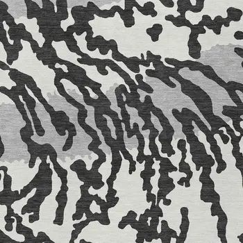 9' X 12' Black Gray And Ivory Animal Print Washable Indoor Outdoor Area Rug