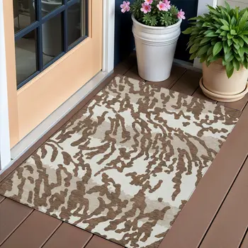3' X 5' Chocolate Beige And Ivory Animal Print Washable Indoor Outdoor Area Rug