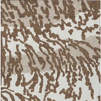 8' X 10' Chocolate Beige And Ivory Animal Print Washable Indoor Outdoor Area Rug