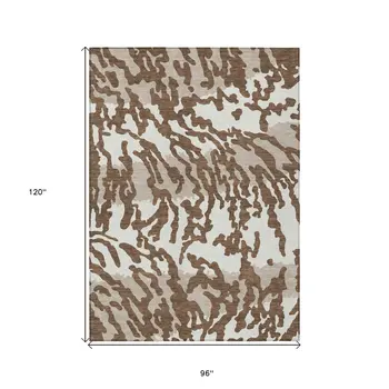 8' X 10' Chocolate Beige And Ivory Animal Print Washable Indoor Outdoor Area Rug