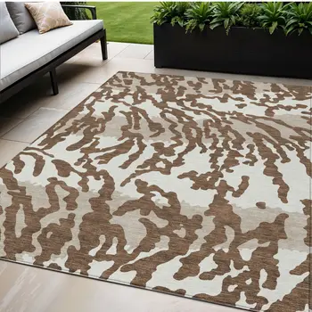 8' X 10' Chocolate Beige And Ivory Animal Print Washable Indoor Outdoor Area Rug