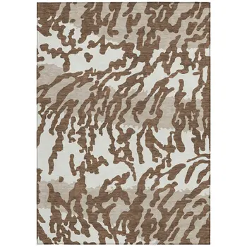9' X 12' Chocolate Beige And Ivory Animal Print Washable Indoor Outdoor Area Rug