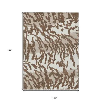 9' X 12' Chocolate Beige And Ivory Animal Print Washable Indoor Outdoor Area Rug