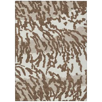 10' X 14' Chocolate Beige And Ivory Animal Print Washable Indoor Outdoor Area Rug